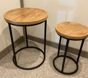 Pair Of Wood And Metal Round Top Table/Plant Stands