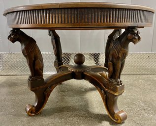 Rare Carved Guardian Lion Support Extending Dining Table, Possibly Horner