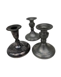 Lot Of Three Vintage Pewter Candle Stick Holders -