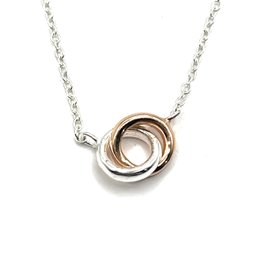 Sterling Silver Two Toned Double Open Circle Pendant Necklace