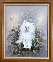 A Vintage Original Oil On Canvas, Cat Portrait, Signed P. White, C. 1970's