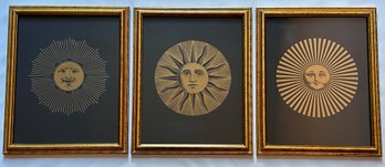 3 Piero Fornasetti Sole & Luna Silk Screen Prints In Gilded Frames