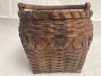 ANTIQUE WOVEN BASKET #6- Split Weave With Bentwood Handle- 19th Century