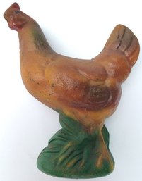 CAST IRON PAINTED CHICKEN STILL BANK: 6 Inches Tall Hen, Rooster, Poultry, Farm Amimal Figural