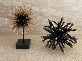 Burst Statue And Plutus Modern Abstract Metal Urchin Sculpture In Black