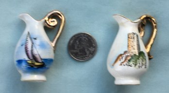 Lot Of 2 Vintage Tiny Miniature Mini Pottery Pitcher Creamers - Grand Canyon, AZ, Cape Cod, Ma