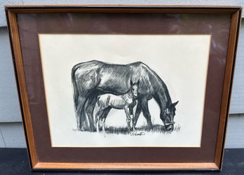 Vintage Charcoal Of Horses, Signed D. Schwartz