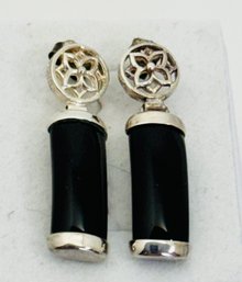 STERLING SILVER BLACK ONYX DANGLE EARRINGS