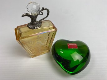 Italian Perfume Bottle And A Baccarat Green Heart Paperweight (2)