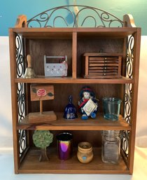 Well Made Wood And Wrought Iron Shelf With Contents