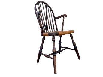 Antique Windsor Chair With Brace Back & Rush Seat