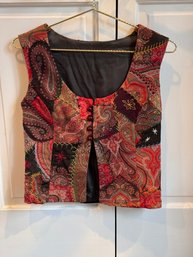 Handmade Aztec - Inspired Patchwork And Embroidered Women's Vest With Lining And Four Button Hook Closures