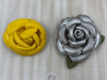 Pairing Of Fabric Floral Brooches