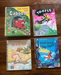 A Little Golden Books - Tootle 1945, Blue The Book Of Fairy Tales 1959, Beach Day 1988, The Little Caboose.BR2