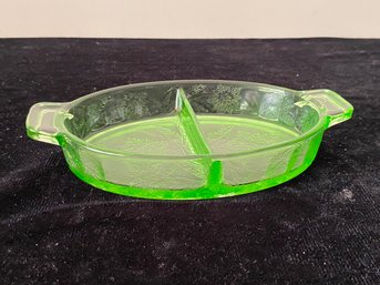 Floral Poinsettia Uranium Glass Relish Dish