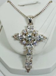 BEAUTIFUL STERLING SILVER CZ CROSS NECKLACE