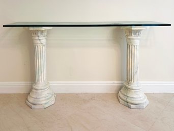 A Glass Vintage Top Console With Cast Plaster Column Base