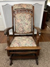 Victorian Eastlake Platform Rocker With Floral Upholstery