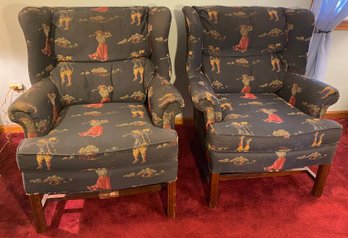 Two Upholstered Wing Chairs
