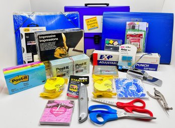 Office Supplies: File Folders, Post-Its, Hole Puncher, Utility Knife & More, Mostly New