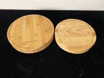 Pair Of Wooden Cutting Boards With Cheese Knives/spreaders