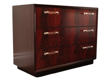 2 Of  2 Mitchell Gold Flame Mahogany Three-Drawer Nightstand With Acrylic And Chrome Handles