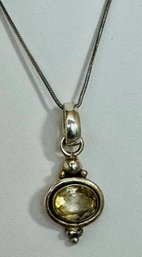 VINTAGE STERLING SILVER FACETED CITRINE DANGLE NECKLACE