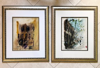 A Pair Of Original Figurative Watercolor By Noted Southold Artist Marie Foppiani Schlecht (1923-2016)