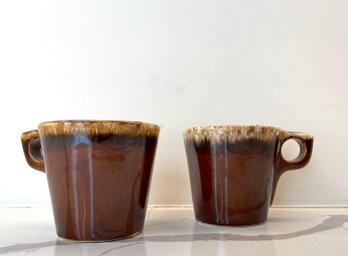 Hull Pottery Brown Drip Stoneware Mugs Pair
