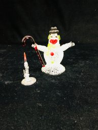 Hand Blown Spun Glass Snowman And Candle