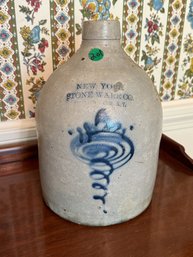 A NY STONEWARE CO. BLUE DECORATED ONE GALLON JUG