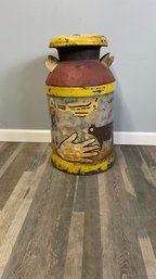 Hand Painted Antique Metal Milk Jug