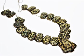 Antique Crushed Inlaid Turquoise And Brass Silver Plated Necklace