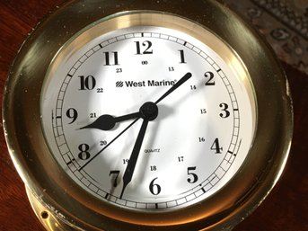 Great Vintage Style Brass Ships Clock By WEST MARINE - SOLID BRASS - Quality Quartz Movement - New Battery