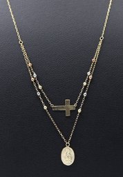 Brand New 10k Tri Color Gold Rosary Inspired Layered Necklace