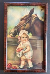 Sweet Vintage Little Girl With Apples & Horses Framed Print