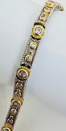 BEAUTIFUL STERLING SILVER WHITE TOPAZ WITH GOLD ACCENT AROUND STONES BRACELET