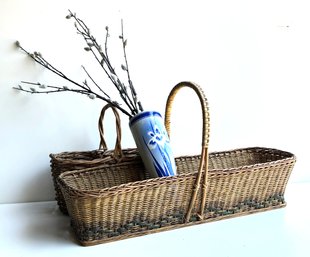 A Vintage Delft Wall Pocket And Beautiful Sweetgrass Basket