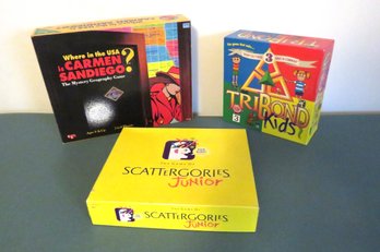 Kids Game Lot With Tribond, Carmen Sandiego And Scattergories Jr.
