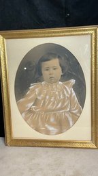 Original Late 1800's Antique Hand Colored Photograph Of A Child In An Oval Mat 22.5 X 18.5' Frame