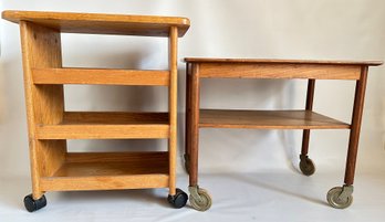 2 Vintage Rolling Wooden Carts: 1 Mid Century Modern