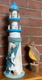 Wooden Light House And Carved Bird