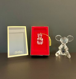 Gorham Antique Gold 'Christmas Teddy' Crystal Ornament With Box & Hand Blown Crystal RFB Sweden Koala Bear