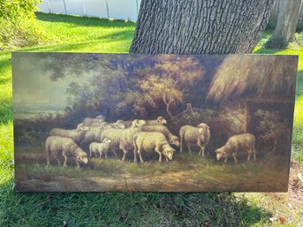 Grazing Sheep Oil Painting ~ Signed Jim Huss ~