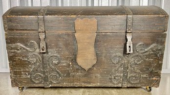 Antique European, Forged Iron Studded, Dome Top Trunk