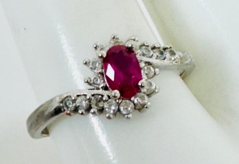 BEAUTIFUL STERLING SILVER RUBY AND WHITE STONE RING