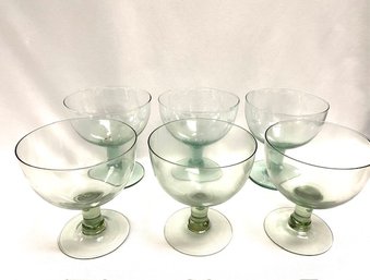 Set Of 6 Hand-blown Green Hued Dessert Stems