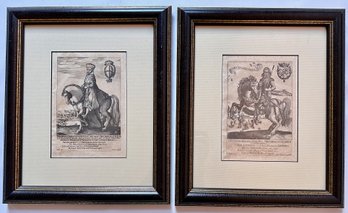 2 Antique Military Leaders On Horse Prints In Lacquer Frames