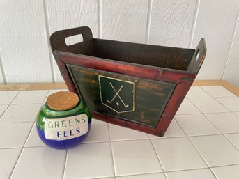 Wood Handled Storage Box With Golf Motif