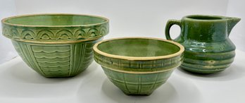 2 Antique McCoy Stoneware Mixing Bowls & Pitcher